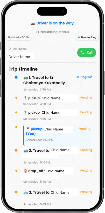Safe arrival alerts screen